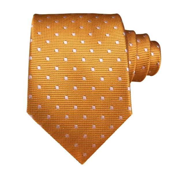 Men's tie for casual Fridays-Classy Men Orange White Polka Dot Silk Tie