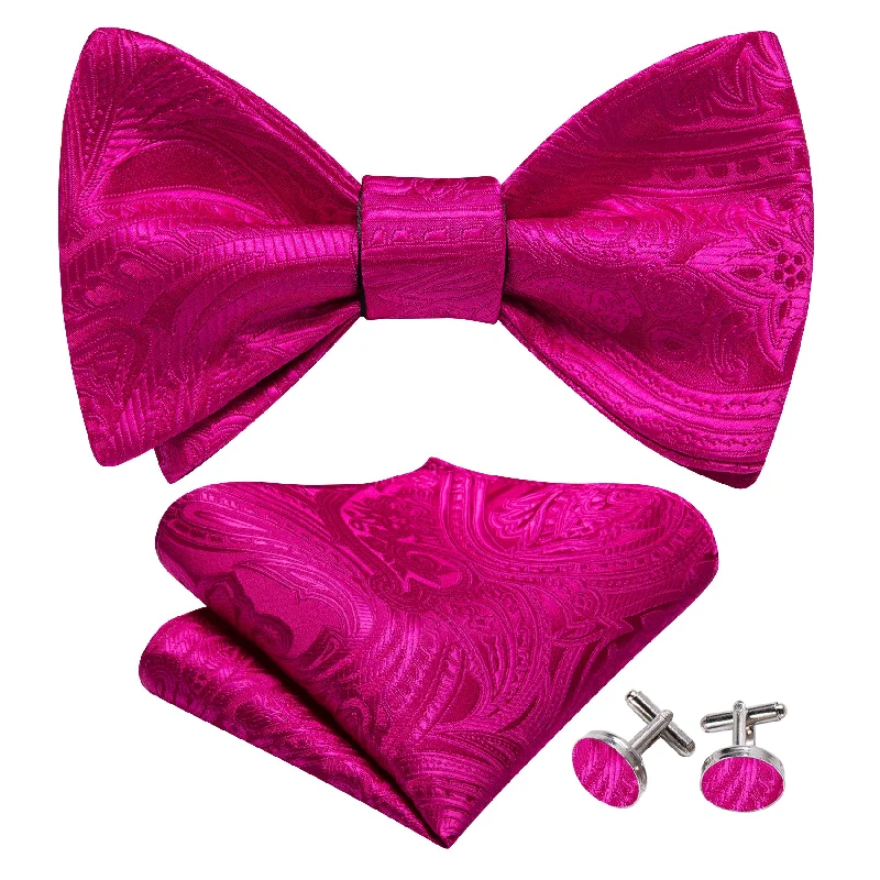 Stylish tie with vibrant colors for weddings-Orchid Paisley Self Tie Bow Tie Hanky Cufflinks Set