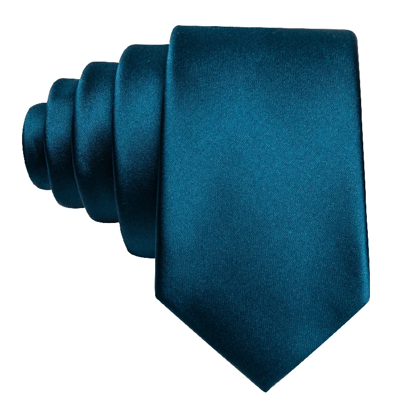 Stylish silk tie for dinner parties-Barry Wang Oriental Blue Solid Satin Tie Pocket Square Set For Kids