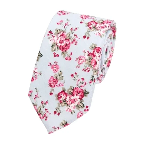 Men's slim fit tie for office wear-Classy Men Pastel Blue Floral Skinny Cotton Tie