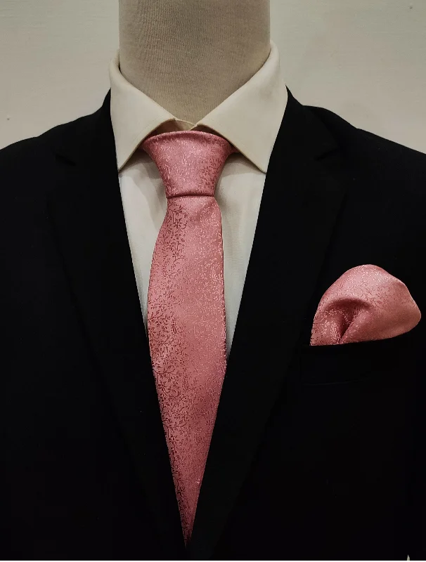 Men's tie for luxury weddings-Peach Pink Self tie and Pocket square set