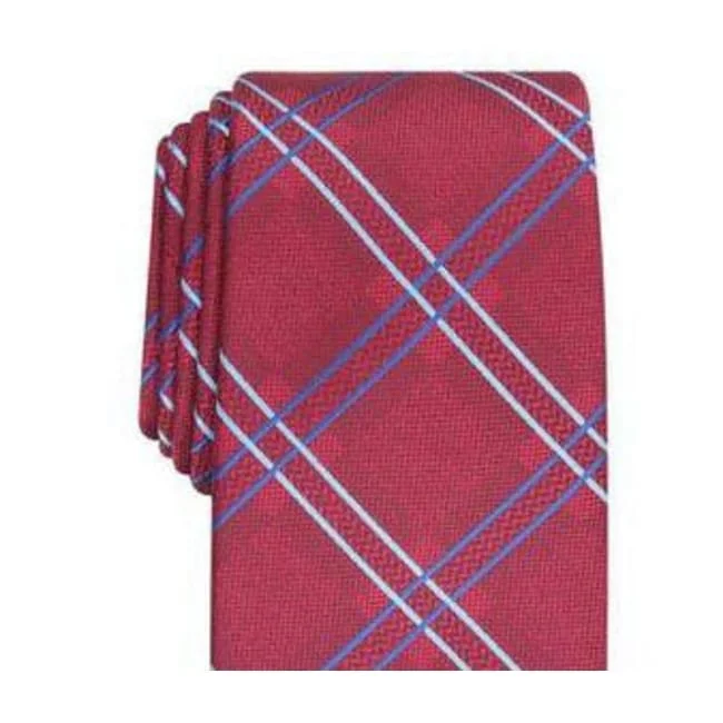 Men's tie with abstract color blocks-Perry Ellis Men's Denner Classic Plaid Tie Red Size Regular