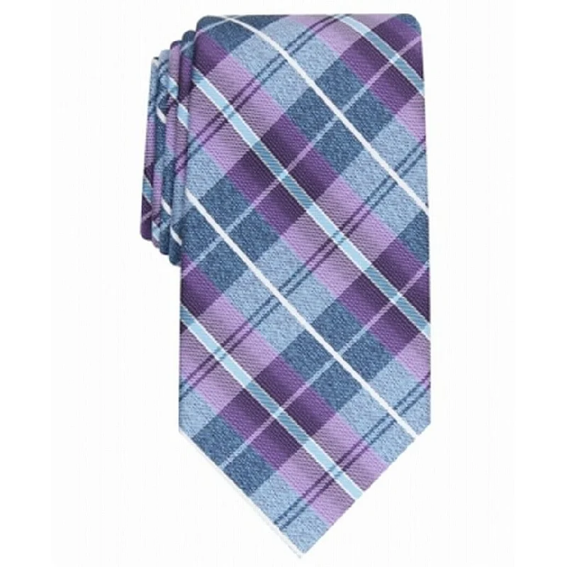 Men's tie with modern chevron design-Perry Ellis Men's Dever Classic Plaid Tie Purple Size Regular