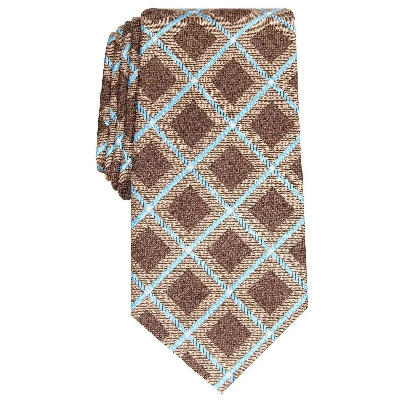 Men's tie with modern square design-Perry Ellis Men's Hendry Grid Tie Brown Size Regular - One Size