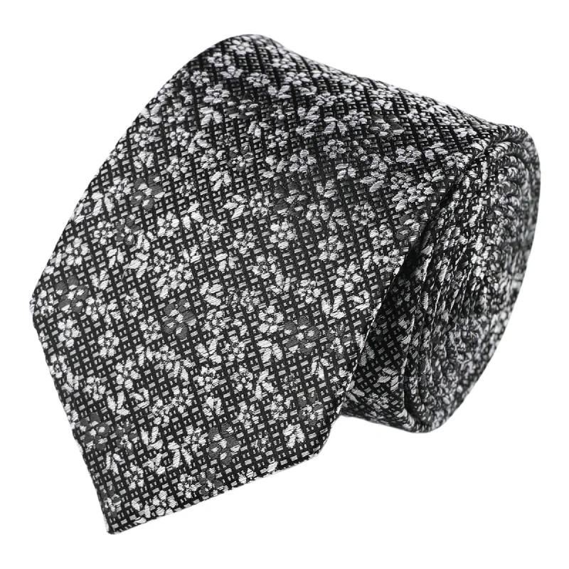 Men's tie with modern stripes for business-Pewter Silk Dainty Floral Tie