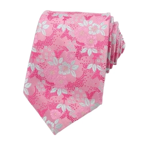 Elegant men's tie with textured fabric-Classy Men Pink Floral Silk Tie