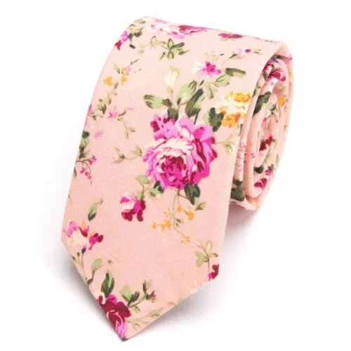 Men's tie with luxury fabrics-Classy Men Pink Floral Skinny Cotton Tie