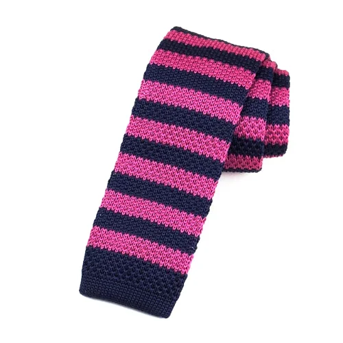 Stylish tie with vibrant colors for weddings-Classy Men Pink Navy Blue Square Knit Tie