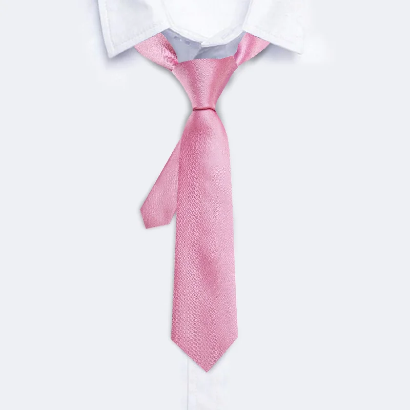 Best tie for business casual looks-Barry Wang Pink Solid Boys Necktie Pocket Square Set For Kids