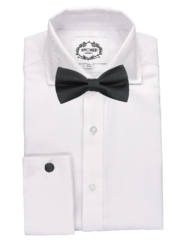 Casual men's tie for outdoor events-PLAIN BLACK BOW TIE SET