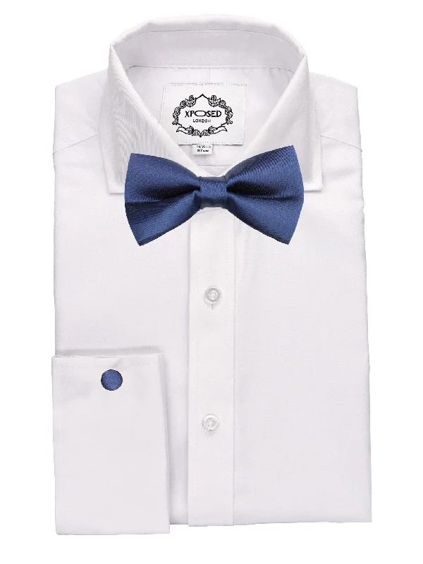 Elegant men's tie for the office-PLAIN NAVY BOW TIE SET