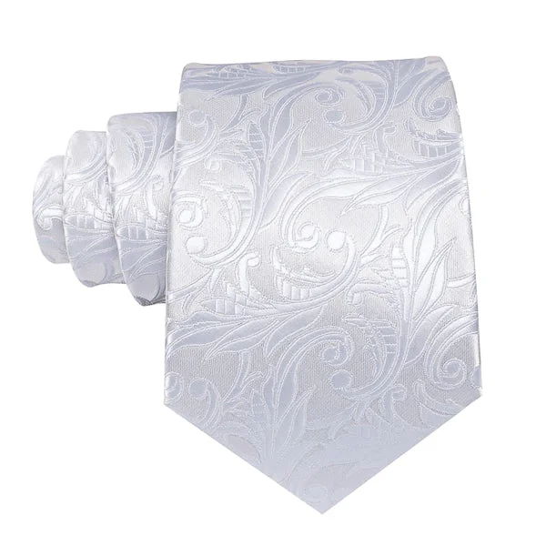 Unique men's tie for luxury events-Classy Men Pure White Floral Silk Tie