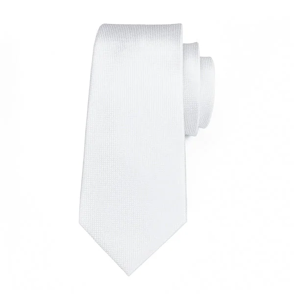 High-quality silk necktie for men-Classy Men Pure White Grid Silk Tie