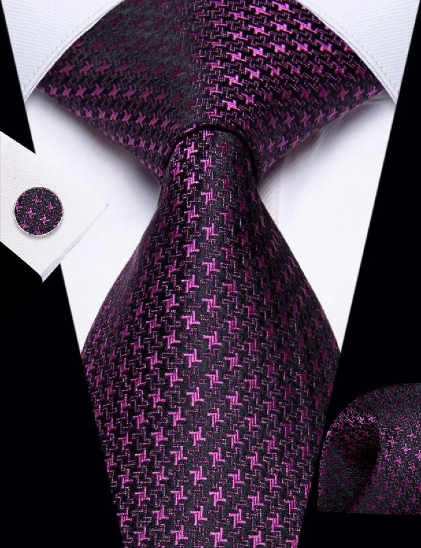 Luxury silk tie for men-YourTies Purple Pink Woven Men's Necktie Pocket Square Cufflinks Set