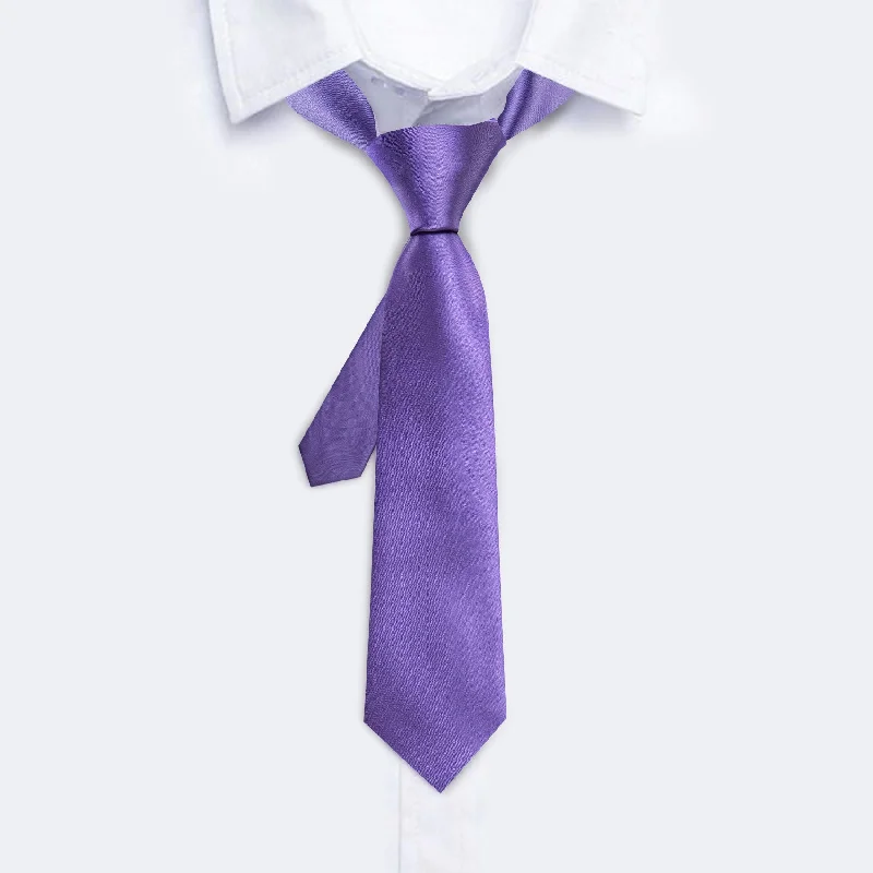 Men's tie with a subtle floral print-Barry Wang Boys Necktie Purple Solid Tie Pocket Square Set For Kids