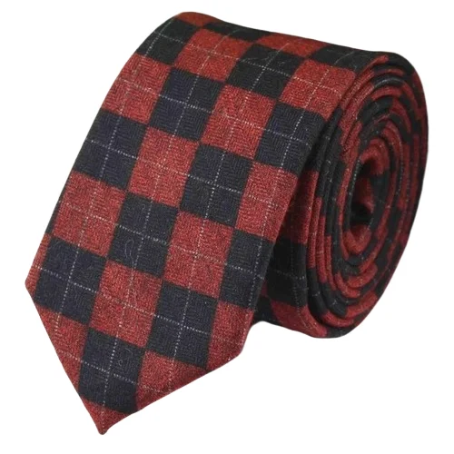 Stylish silk tie for office professionals-Classy Men Red Black Checkered Cotton Necktie