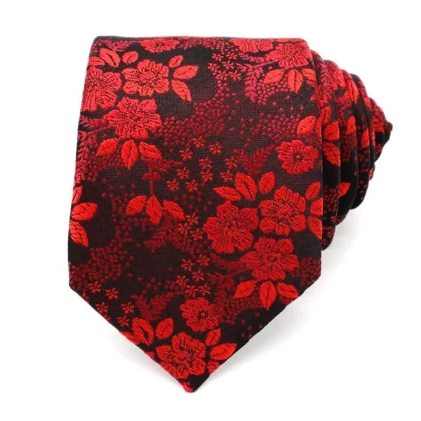 Men's tie with a contrasting edge-Classy Men Red Black Floral Silk Tie