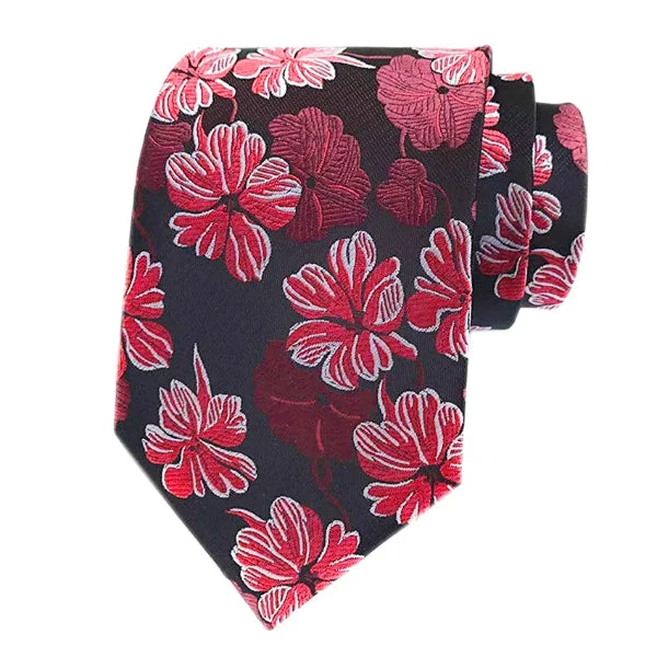 Classic red men's tie-Classy Men Red Brown Floral Silk Tie