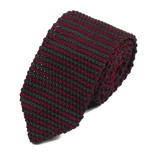 Men's tie with luxury fabrics-Classy Men Red Brown Striped Knitted Tie