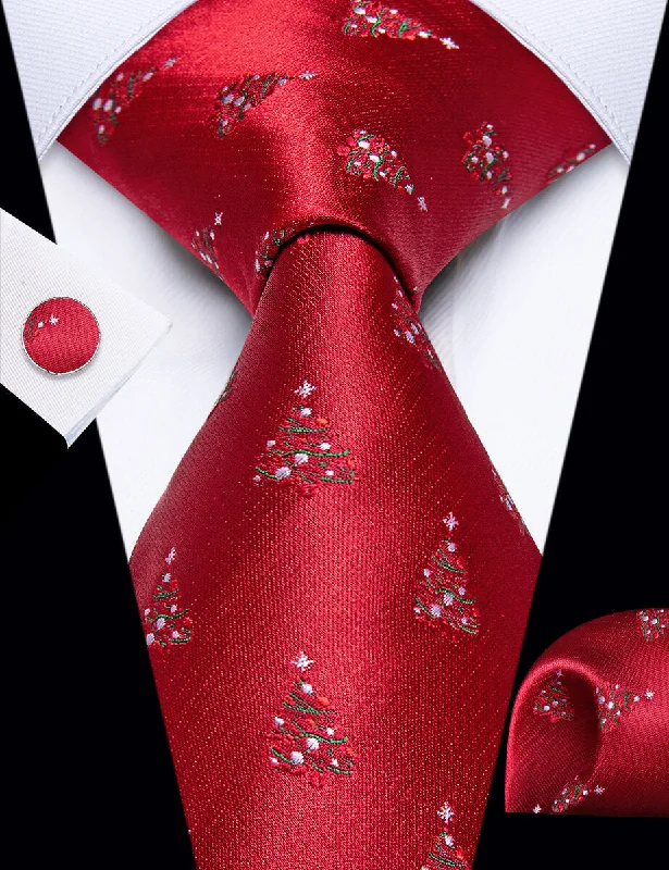 Men's tie with modern diagonal stripes-YourTies Red Christmas Tree Men's Necktie Pocket Square Cufflinks Set