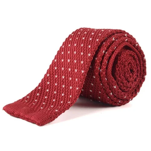 Men's tie with subtle herringbone design-Classy Men Red Dotted Square Knit Tie