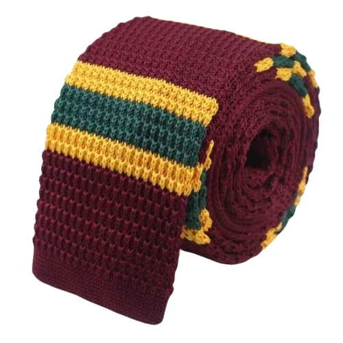 Men's tie for a high-end event-Classy Men Red Green Yellow Square Knit Tie