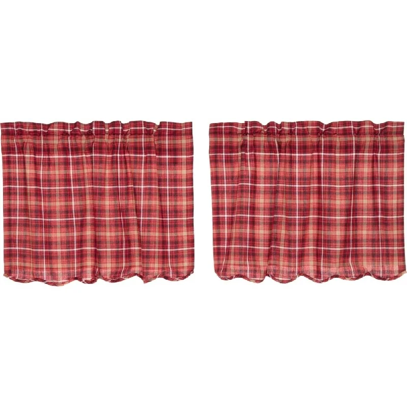 Men's tie with fine fabric for corporate events-Red Rustic Kitchen Curtains VHC Braxton Tier Pair Rod Pocket Cotton Plaid