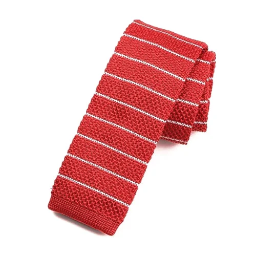 Classic men's silk tie with subtle design-Classy Men Red Striped Square Knit Tie