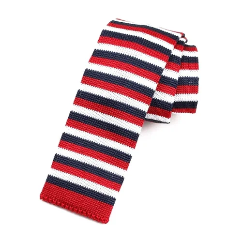 Designer tie with rich color palette-Classy Men Red White Blue Square Knit Tie