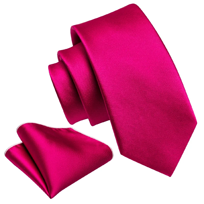 Classic red men's tie-Barry Wang Boys Necktie Rose Red Solid Tie Pocket Square Set For Kids