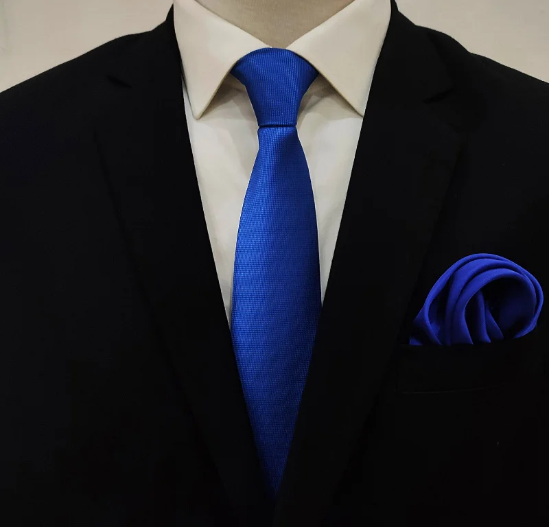 Best men's necktie for job interviews-Royal blue tie and Pocket Square set