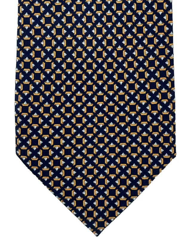 Best men's necktie for job interviews-Salvatore Ferragamo Tie Navy Peach Origami Paper Boat Design