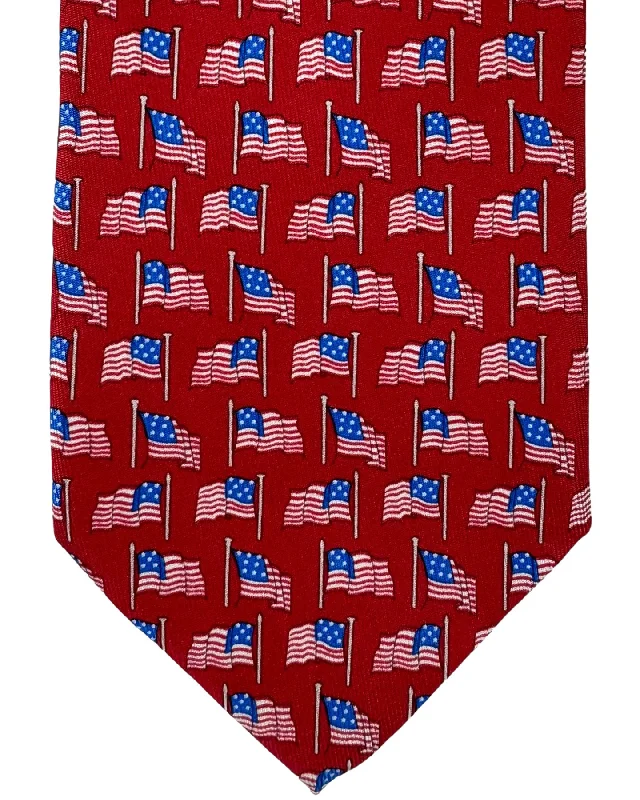 Men's tie for a smart casual look-Salvatore Ferragamo Tie Red American Flag Design