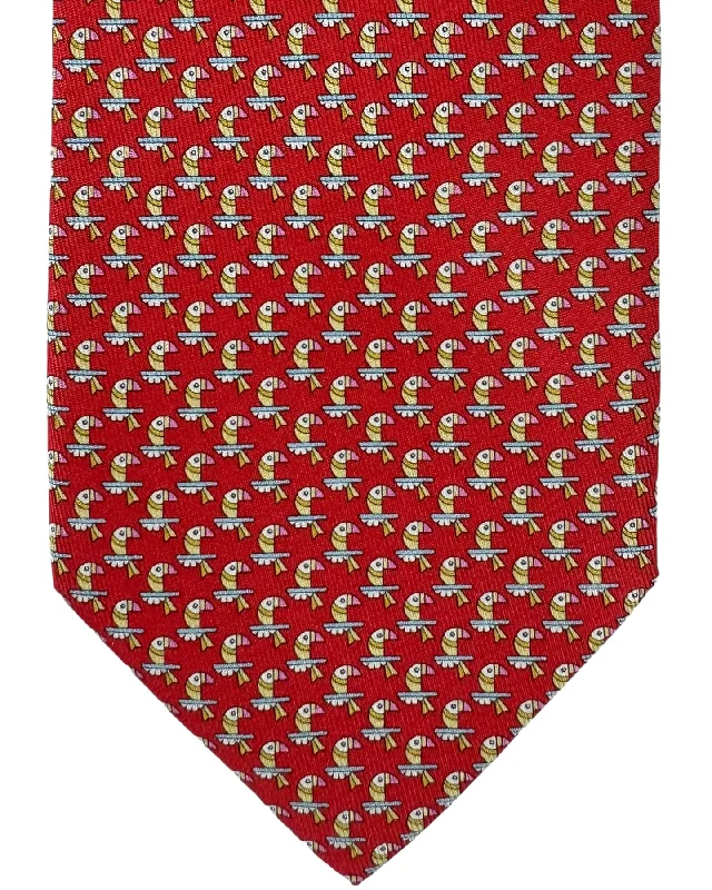 Modern men's tie with geometric design-Salvatore Ferragamo Tie Red Parrot Design