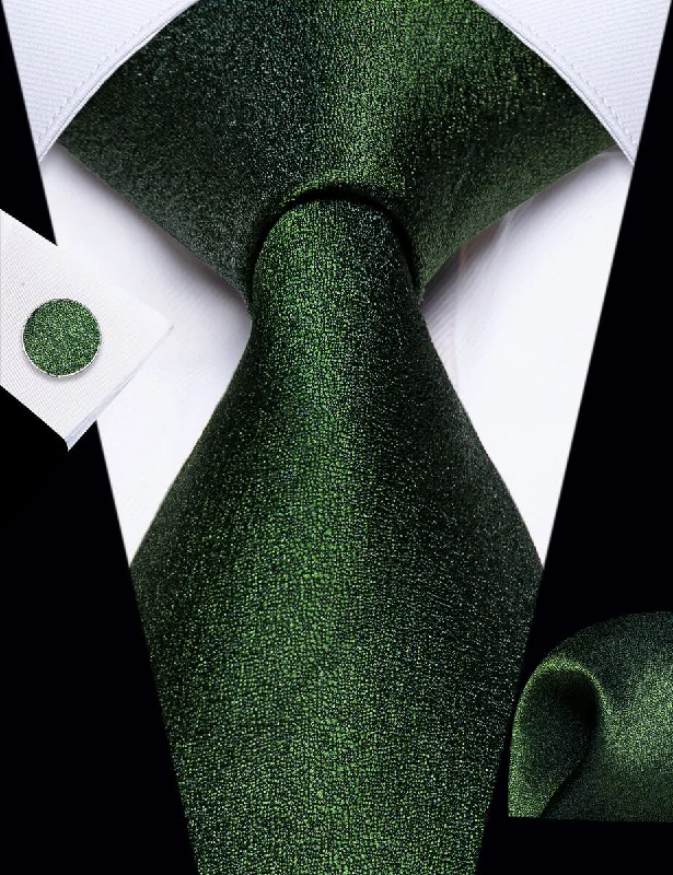 Best men's tie for formal dinners-YourTies Shining Grass Green Solid Men's Necktie Hanky Cufflinks Set