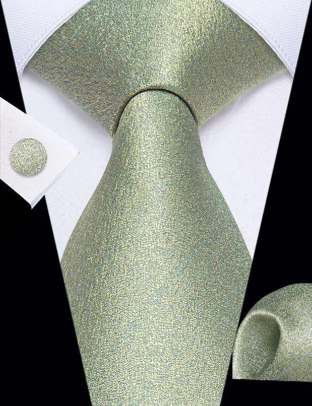 Stylish men's tie with stripes for work-YourTies Shining Light Avocado Green Yellow Solid Necktie Hanky Cufflinks Set