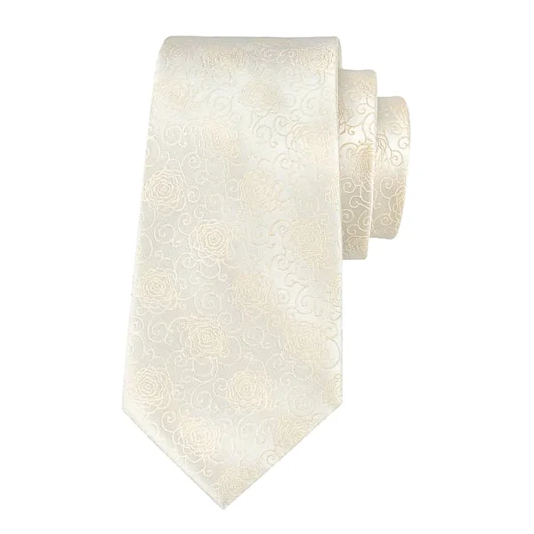 Modern men's tie with geometric design-Classy Men Silver Champagne Floral Silk Tie