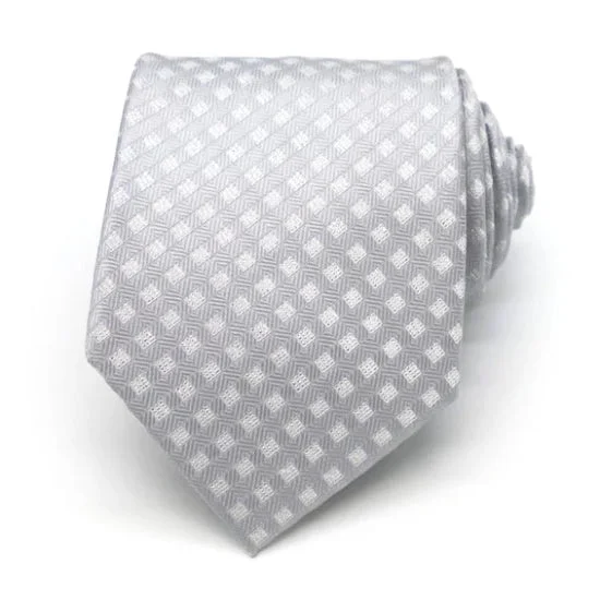 Elegant men's tie with subtle plaid-Classy Men Silver White Dotted Silk Tie