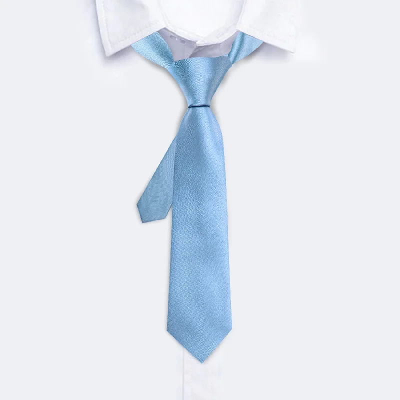 Stylish men's tie with geometric pattern-Barry Wang Sky Blue Solid Men's Neck Tie Pocket Square Set For Kids