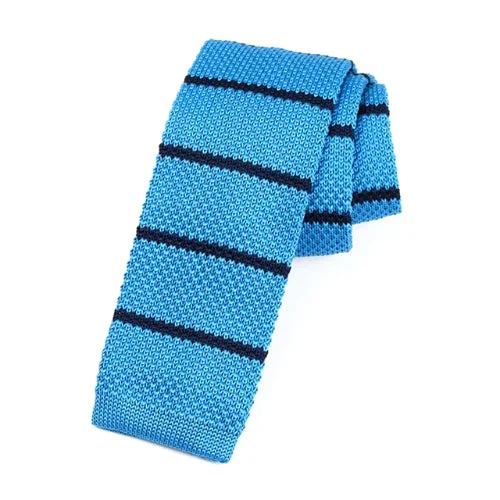 Men's tie for elegant corporate events-Classy Men Sky Blue Striped Square Knit Tie