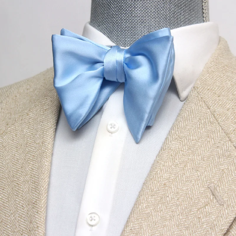 Luxury silk tie for men-Solid Blue Big Butterfly Bow Tie