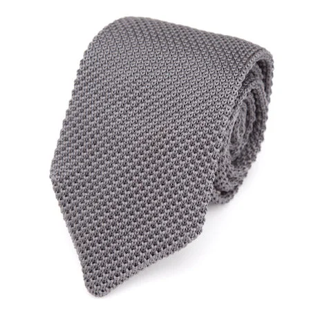 Professional men's tie for presentations-Classy Men Solid Grey Knitted Tie