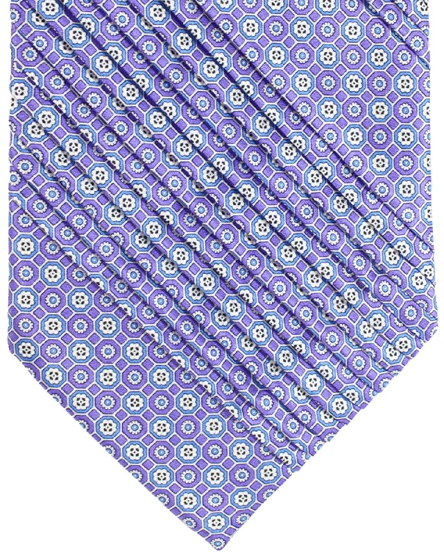 Best men's tie for family celebrations-Stefano Ricci Pleated Silk Tie Lilac Medallions SALE