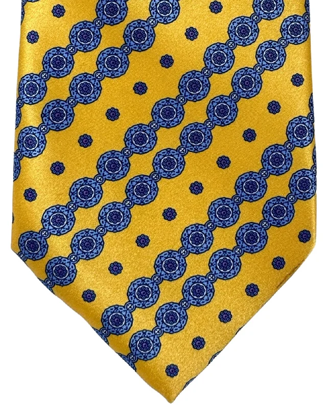 Best tie for men's holiday parties-Stefano Ricci Silk Tie Orange Blue Mini Flowers Stripes SALE