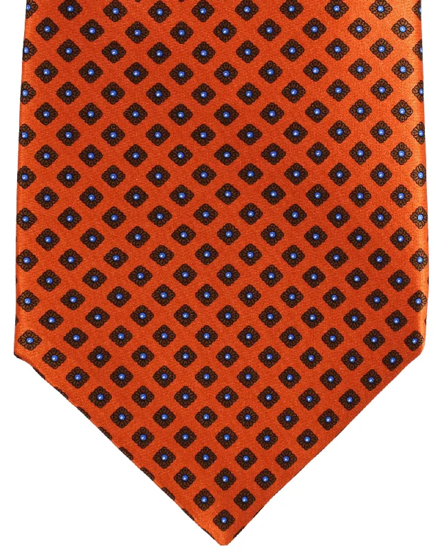 Men's tie with fresh, modern design-Stefano Ricci Silk Tie Rust Orange Blue Micro Medallions SALE