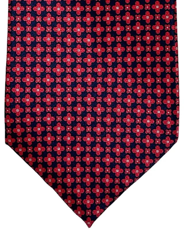 Men's tie for high-end business events-Stefano Ricci Tie Dark Blue Red Geometries