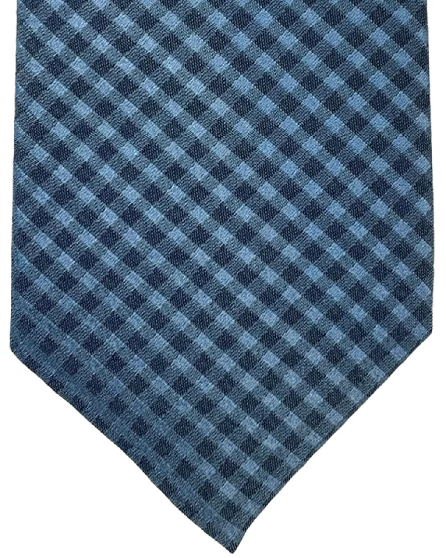 Best men's tie for wedding receptions-Stefano Ricci Tie Gray Blue Gingham Design - Wool Silk