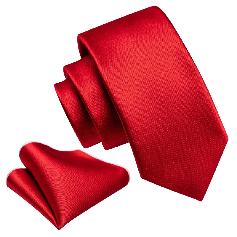 Men's tie for outdoor parties-Barry Wang Strong Red Solid Boys Tie Pocket Square Set For Kids