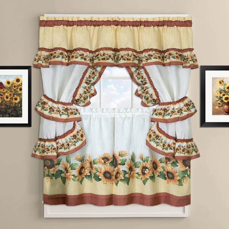 Men's tie for upscale business meetings-Sunflower Cottage Kitchen Curtain Tier and Valance Set