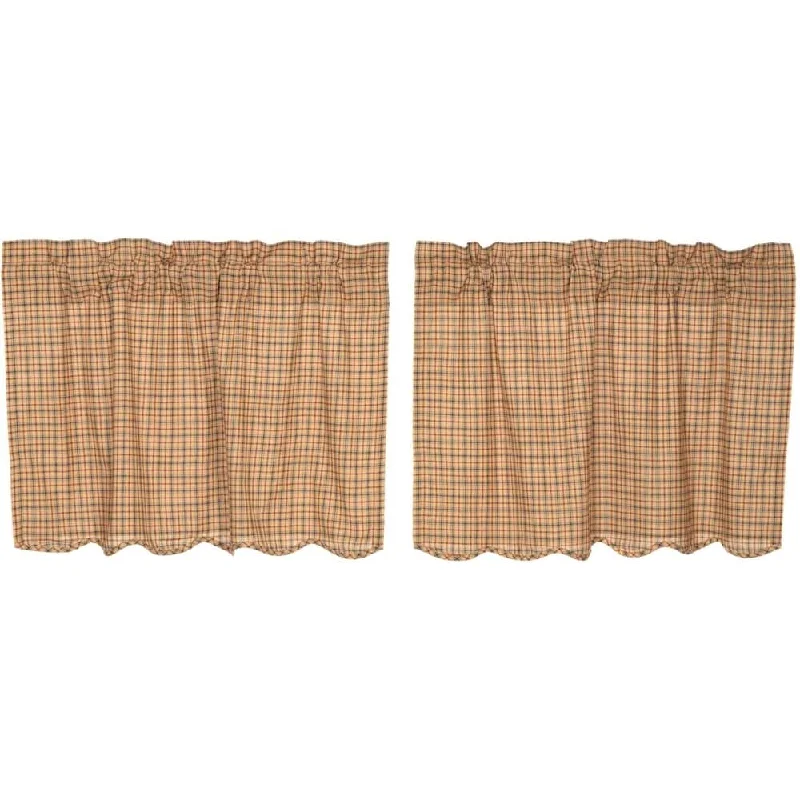 Luxury men's tie with fine fabric-Tan Rustic Kitchen Curtains VHC Millsboro Tier Pair Rod Pocket Cotton Plaid